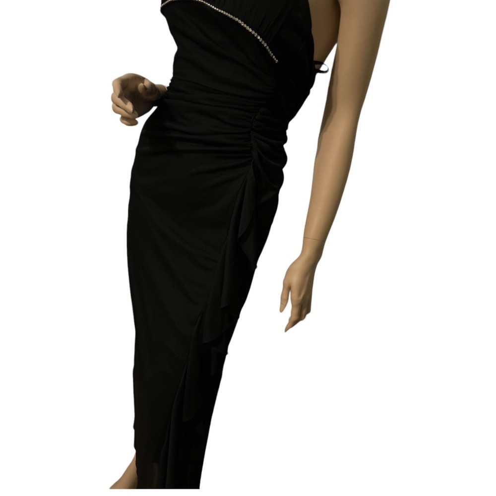 Blondie Nites Linda Bernell Dress Cocktail Halter Black Chiffon Rhinestone SZ 3 - Picture 3 of 6